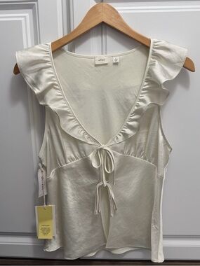 Aritzia Wilfred Cream Ruffle Tie-Front Tank Top